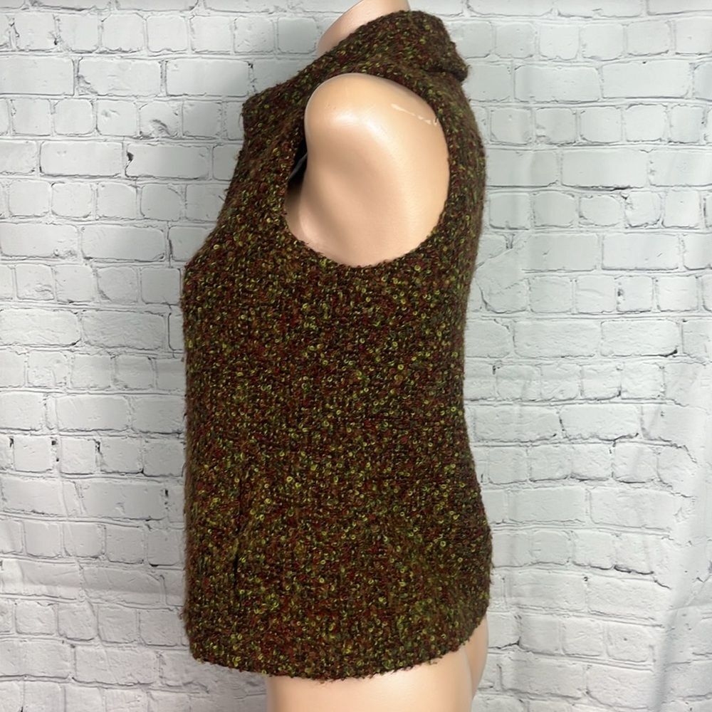 Beyond Threads Brown and Green Boucle Textured Zip-Up Vest Size Small - Picture 4 of 8
